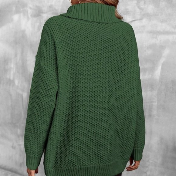 Green Preppy Womens turtleneck Sweater - Picture 3 of 5